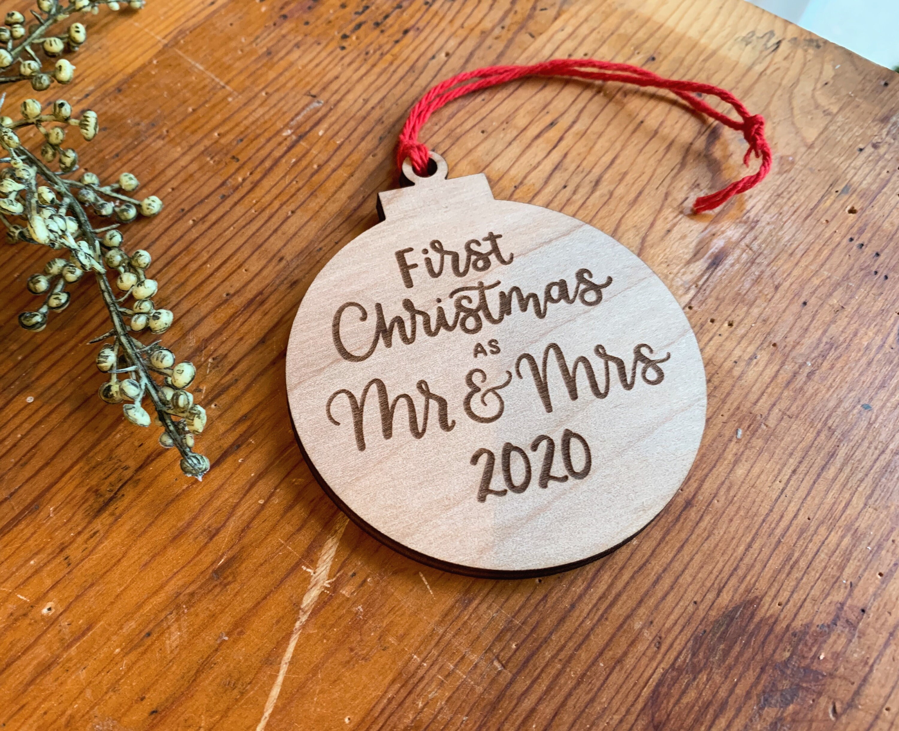 First Christmas as Mr and Mrs Wood Ornament Hand Lettered Etsy
