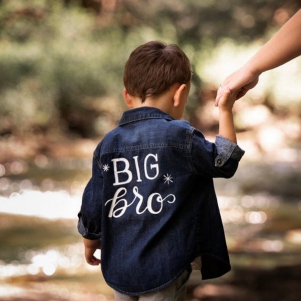 Personalized Denim Jacket | Big Sister Big Brother Announcement | Baby Announcement | Custom Calligraphy | Hand Lettered Kids Jacket