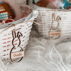 Easter Basket Wood Bunny Tags | Bunny Name Tag | Custom Engraved Wood Tag | Easter Basket Bunny
