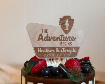 National Park Cake Topper | Personalized National Park Sign | Just Married Wood Sign | Wedding Wood Cake Topper