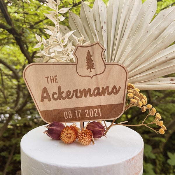 National Park Cake Topper | Personalized National Park Sign | Just Married Wood Sign | Wedding Wood Cake Topper