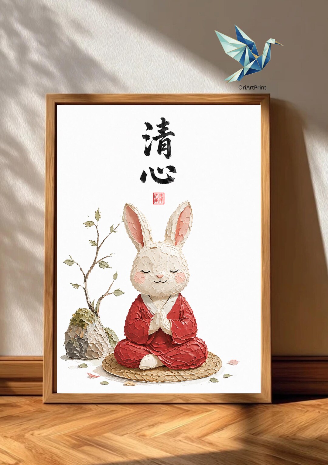 Wise Zen Rabbit Zen Rabbit Poster | Japanese Meditating Bunny Impasto Painting | Ready ...