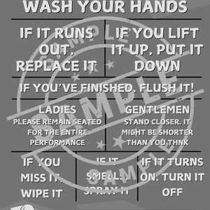Bord met toiletregels Leuk badkamerdecor Was je handen Digitale print Cadeau-idee voor nieuwe woning