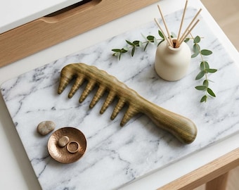 Natural Green Sandalwood Comb, Long Handle Scalp Massager, Head Relaxation Tool, Aromatherapy Self Care Gift