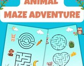 Animal Maze Adventure Worksheets, Preschool Toddler Activities (Printable PDF)