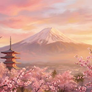Japanese Landscape Wall Art Set of 10 | Samsung Frame TV Art | Digital Download | Mount Fuji Cherry Blossom | Printable Decor