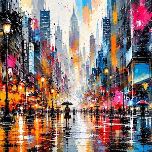 Times Square New York Canvas Wall Art, NYC Yellow Taxi Painting, Colorful Manhattan Cityscape, New York Lover Gift, Urban Apartment Decor