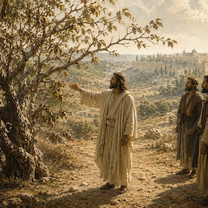 Jesus Curses The Fig Tree Miracle Canvas Art, Jesus Verflucht Den Feigenbaum Wandbild, Jerusalem Landscape Art, Religiöse Deko Print