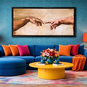 Michelangelo Creation of Adam Canvas Print Renaissance Wall Art Large Format Luxury Decor Religious Art Modern Living Room Design michelangelo