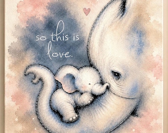 Watercolor Elephant Nursery Canvas Art | Baby Room Decor, Ready to Hang Print