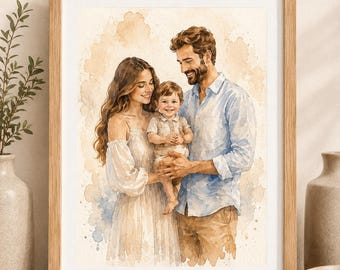 Custom Watercolor Family Portrait | Personalized Photo Art Keepsake
