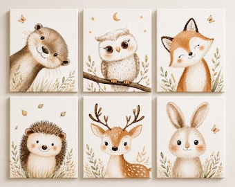 Woodland Animal Nursery Canvas Art | Watercolor Baby Room Decor (Ready to Hang)