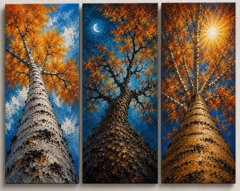 Autumn Aspen Tree Triptych Canvas Art | Forest Landscape Painting Set (3 Panels)