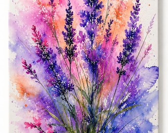 Vibrant Lavender Canvas Print, Colorful Floral Wall Art, Ready to Hang Home Decor