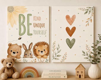 Woodland Animal Nursery Prints | Kind, Unique, Yourself Watercolor Art