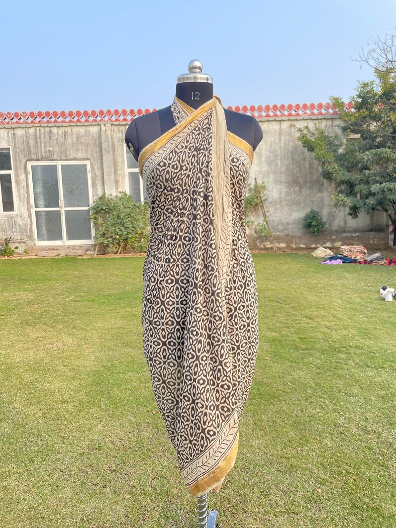Indian Block Print Pareo, Cotton Sarong for Women, Beach Wrap Skirt, Vacation Swim Cover Up image 7