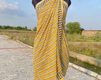 Pareo de algodón estampado a mano / Cubrebaño de playa para mujer / Falda pareo para resort / Regalo hecho a mano