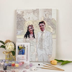 Custom Couple Portrait Paint by Numbers, Personalized Canvas Kit from Photo, DIY Anniversary Gift, Wedding Engagement Keepsake, Gift for Her