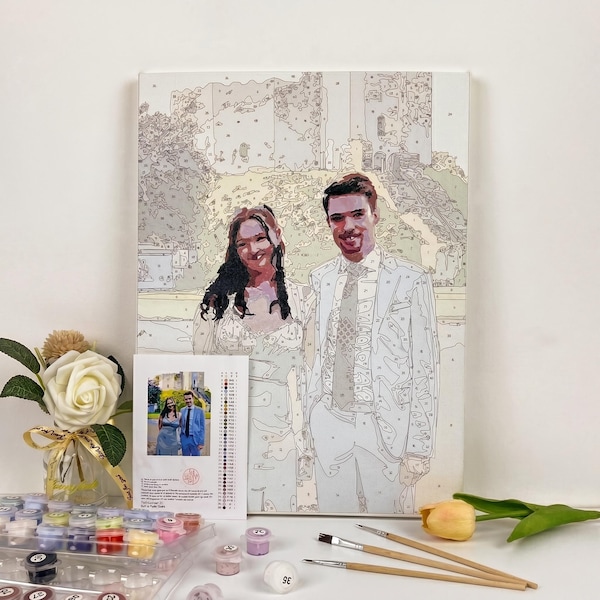 Custom Couple Portrait Paint by Numbers, Personalized Canvas Kit from Photo, DIY Anniversary Gift, Wedding Engagement Keepsake, Gift for Her