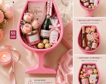 Cadeauverpakking voor wijnglazen 55 cm | Cadeau voor mama | Cadeau voor een vrijgezellenfeest | Verjaardagscadeau | Lege bloemengeschenkverpakking