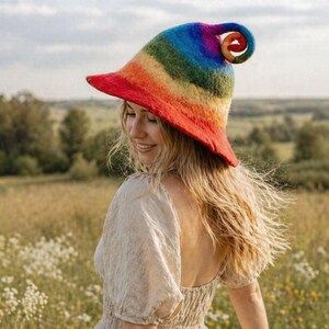 Felted Wool Wizard Hat, Rainbow Spiral Witch Hat, Colorful Handmade Gift