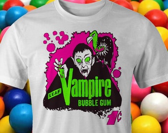 Vampire Gum : Vintage Monster Ad Print on White Shirt