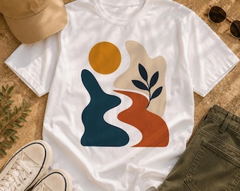 Abstract Nature Landscape T-Shirt Design | Boho Earth Tone Graphic Tee (Digital Download)