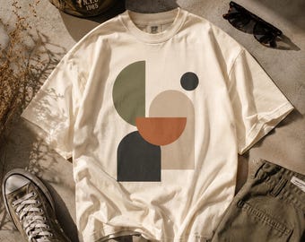 Abstract Geometric T-Shirt Design, Minimalist Boho Retro Graphic (Digital Download)