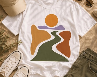 Abstract Landscape T-Shirt Design | Boho Earth Tone Nature Graphic (SVG PNG Bundle)