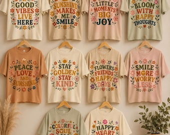 Retro Boho Positive Quote SVG Bundle | Groovy Floral T-Shirt Designs (Digital Download)