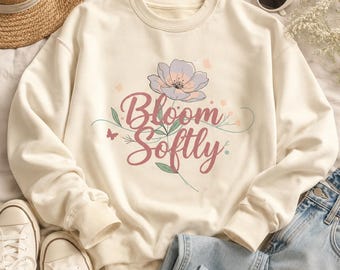 Bloom Softly Floral SVG PNG Bundle, Feminine Butterfly Shirt Design (Digital Download)