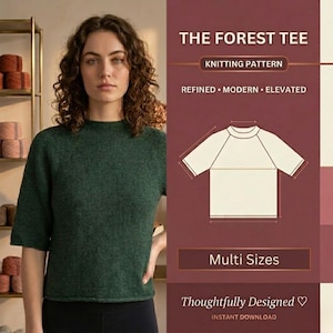 T-Shirt Strickmuster PDF | Top Down Raglan-T-Shirt | Fortgeschrittenes Strickmuster für Anfänger | Nahtlos glatt rechts | Inclusive Sizing