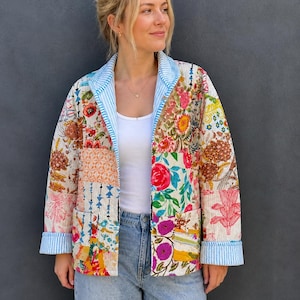Handmade Patchwork Floral Cotton Jacket – Boho Kantha Style Coat