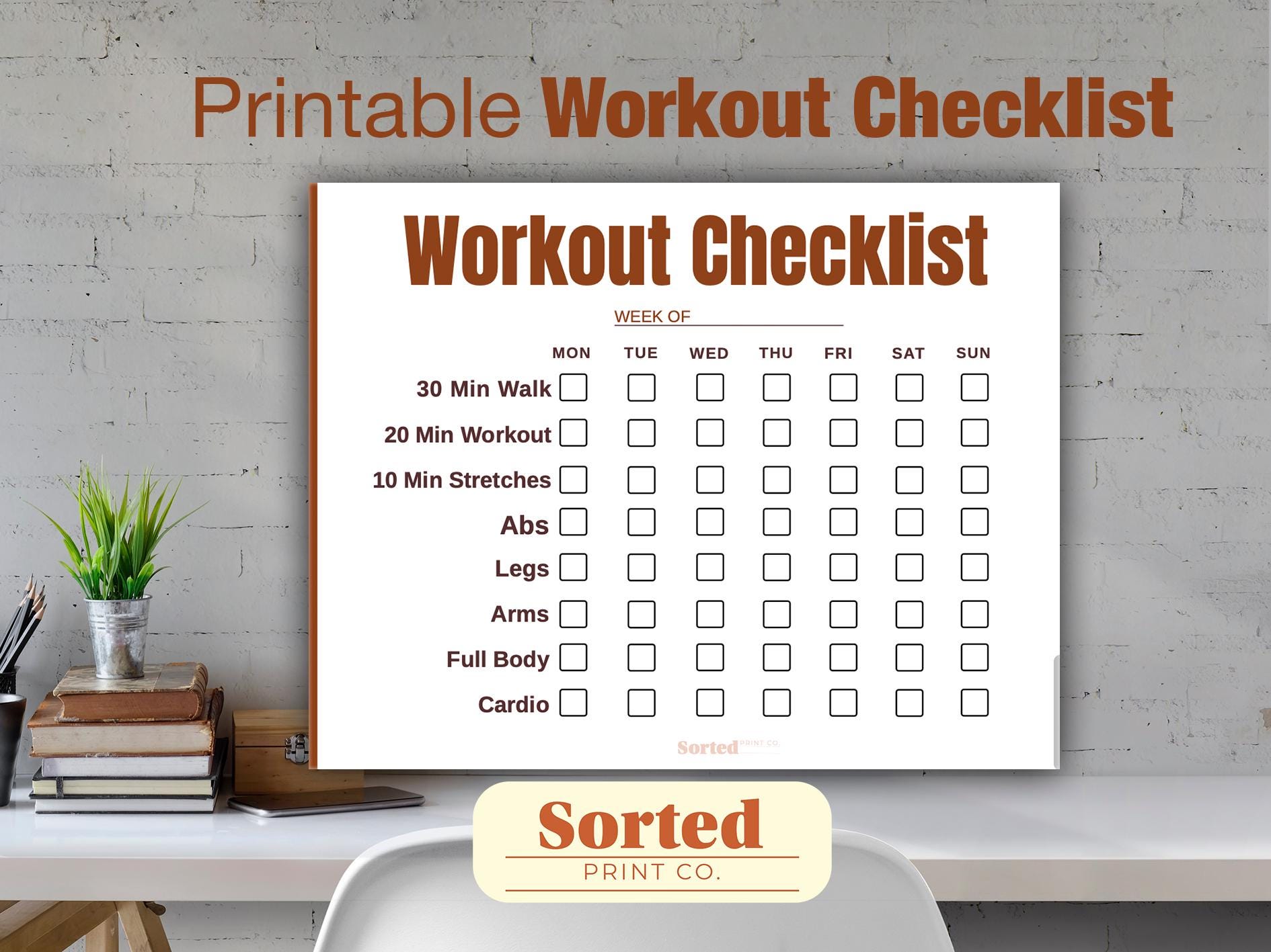 Workout Checklist Printable | Weekly Fitness Tracker 7 Day Exercise Log ...