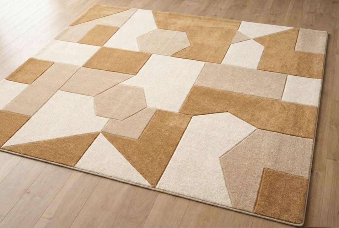 Modern Geometric Abstract Rug – Beige & Tan Irregular Pattern Carpet ...
