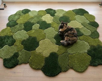 Hand Tufted Moss Rug – Organic Patchwork Botanical Area Carpet