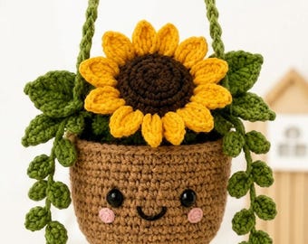 Patroon bloempot gehaakte zonnebloem, bloempot amigurumi-tutorial pdf, DIY kinderkamerdecoratie