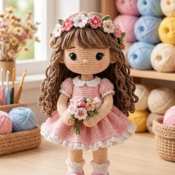 PDF Anleitung für Blumenmädchen | Niedliches Amigurumi-Puppen-Tutorial | Handgemachtes Plüschtier | Anfängerfreundlicher digitaler Download