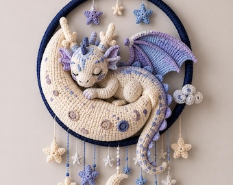 Celeste the Moon Dragon Wall Hanging - pdf-haakpatroon amigurumi - digitaal bestand