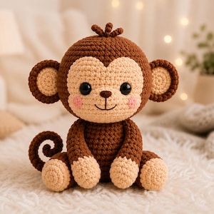 Virkmönster för apa i PDF-format | Handledning för amigurumi-plyschleksak med söt apa (digital nedladdning)