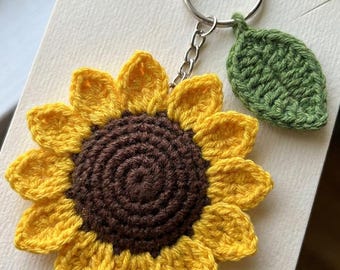 Patroon pdf gehaakte sleutelhanger zonnebloem - handgemaakte accessoires cadeau - digitale download