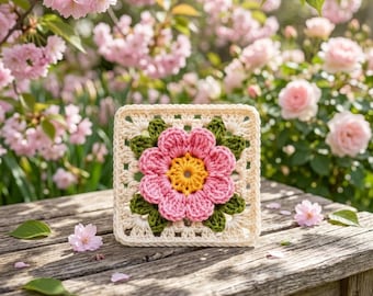 Gehaakt patroon bloem oma vierkant pdf, eenvoudig motief voor beginners, gehaakt dekenblok, draagtaspatroon, direct downloaden