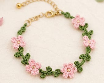 Haakpatroon bloesemarmband voor beginners | Bloeiende botanische armband | DIY-sieraden | Direct pdf-cadeau downloaden
