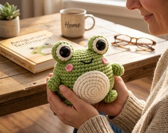 Big Eyed Frog haakpatroon pdf, ronde mollige amigurumi kikker pluche, gemakkelijk gehaakt speelgoedpatroon voor beginners, knuffeldier DIY cadeau-idee