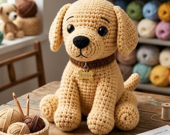 Haakpatroon labrador puppy amigurumi pdf – schattig pluche hondenspeelgoed, Engelse doe-het-zelf digitale download, geschikt voor beginners