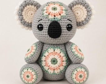 Bloemen koala haakpatroon pdf, Afrikaanse bloemenkoala amigurumipatroon, schattige patchwork koala pluche tutorial, beginnersvriendelijke gehaakte ani
