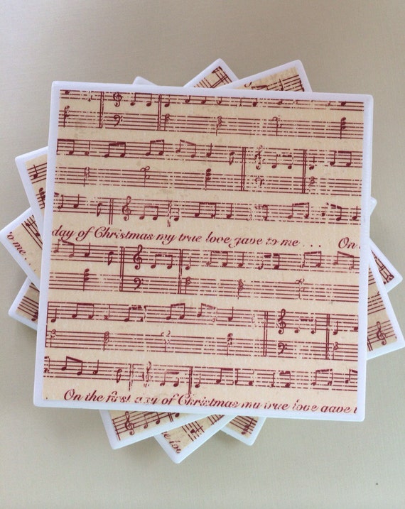 Items similar to Music Note Christmas Song Coasters Set of 4 on Etsy
