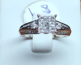 Engagement Ring, Wedding Ring, Diamond Ring 10 Kt. White Gold Princess Cut and Round Diamonds .75 Ct.Tw