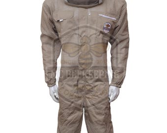 Beekeeping Suit Ventilated Khaki | 3 Layer Mesh Bee Suit | Protective Beekeeper Suit | Anti Sting Full Body Bee Gear comes with Fencing veil