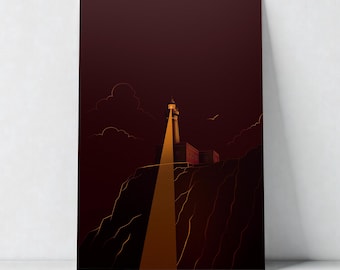 Lámina decorativa de faro para imprimir, decoración de pared costera vintage, arte náutico para pared, decoración para casa de playa, lámina con ambiente oceánico, descarga digital.